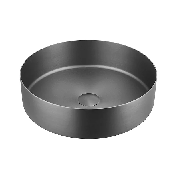 JTP Vos Brushed Black Round Stainless Steel Counter Top Basin + Waste - Image 3