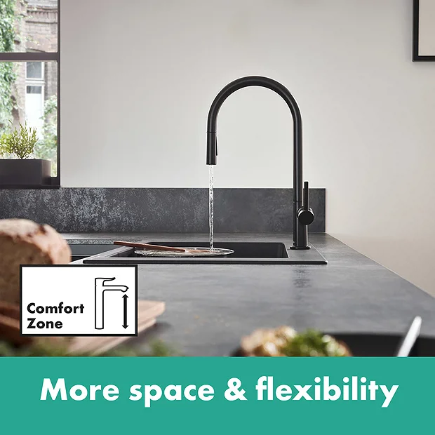 Hansgrohe Talis M54 Single Lever Kitchen Mixer 210 With Pull Out Spray - Matt Black