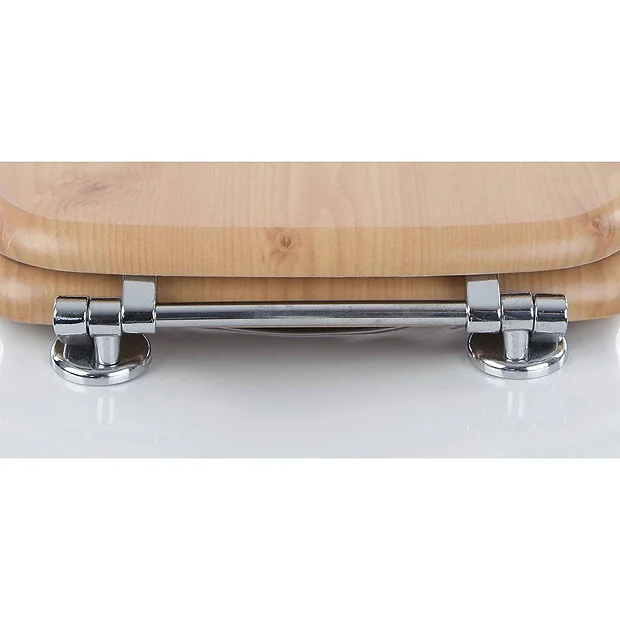 Euroshowers Oak MDF Toilet Seat With Chrome Bar Hinges