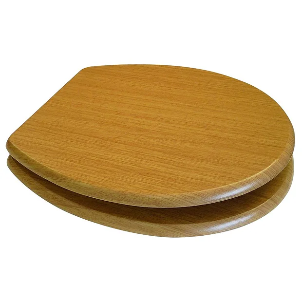 Euroshowers Oak MDF Toilet Seat With Chrome Bar Hinges - Image 2
