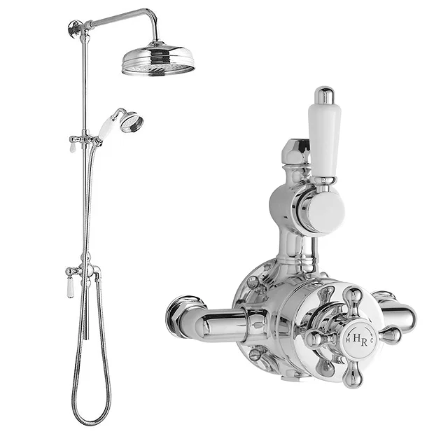 Hudson Reed Twin Shower Valve With Victorian Grand Rigid Riser Kit - Chrome - Image 2