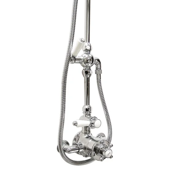 Hudson Reed Twin Shower Valve With Victorian Grand Rigid Riser Kit - Chrome - Image 4