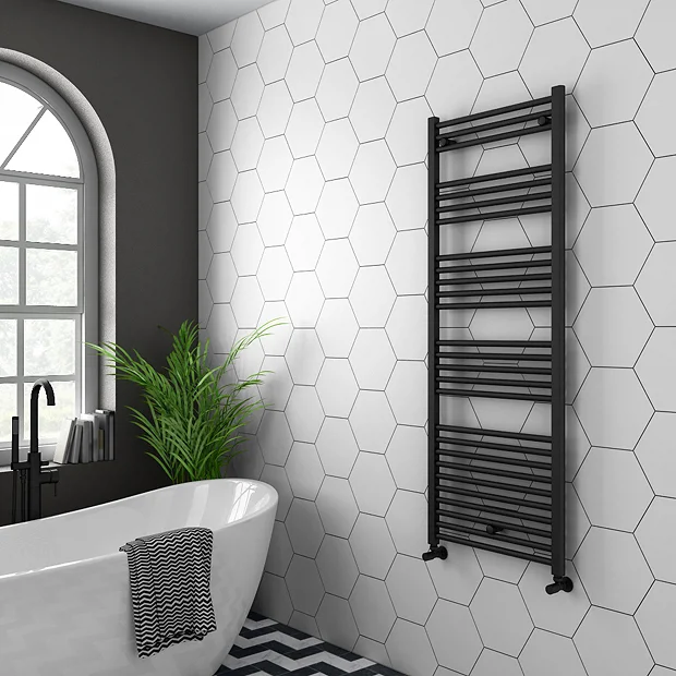 Diamond Heated Towel Rail - W600 X H1600mm - Anthracite - Straight - Image 2