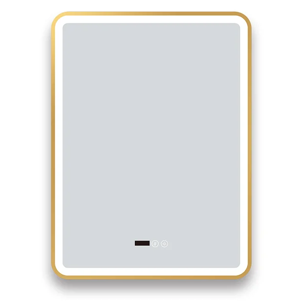 Arezzo Brushed Brass 600 X 800mm Rectangular LED Illuminated Anti-Fog Bathroom Mirror With Time Display - Image 4