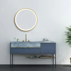 Arezzo Brushed Brass 600mm Round LED Illuminated Anti-Fog Bathroom Mirror