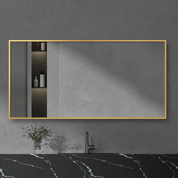 Arezzo Brushed Brass Square Edge Framed Bathroom Mirror - 1400 X 500mm - Image 4