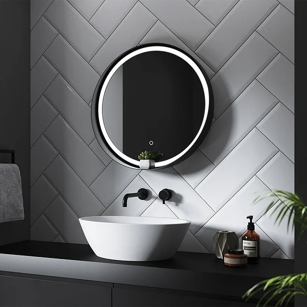 Arezzo Matt Black 600mm Round Colour Changing LED Illuminated Bathroom Mirror With Anti-Fog - Image 3