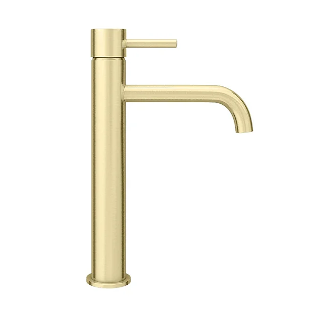 Arezzo Round Brushed Brass High Rise Mono Basin Mixer Tap - Image 4