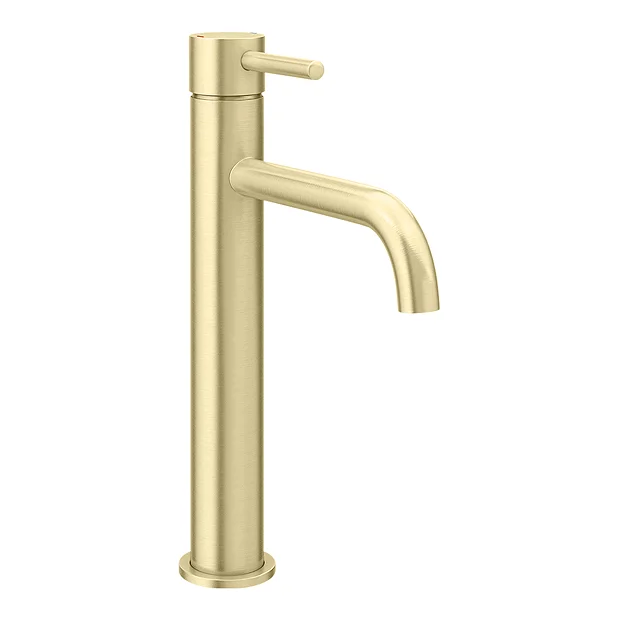 Arezzo Round Brushed Brass High Rise Mono Basin Mixer Tap - Image 5