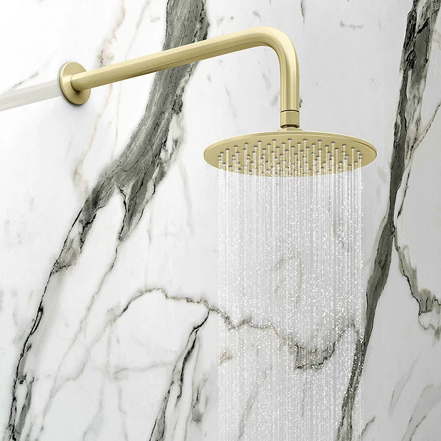 Arezzo Brushed Brass Round Thermostatic Shower Pack With Wall Mounted Head + Handset - Image 3