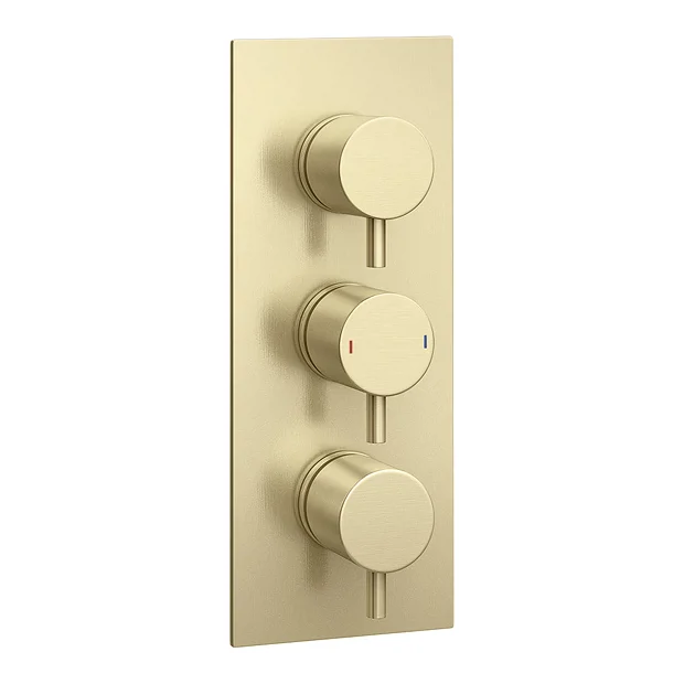 Arezzo Brushed Brass Round Thermostatic Shower Pack With Wall Mounted Head + Handset - Image 5