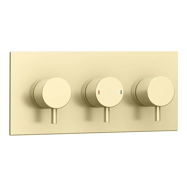 Arezzo Brushed Brass Round Thermostatic Shower Pack With Wall Mounted Head + Handset - Image 6