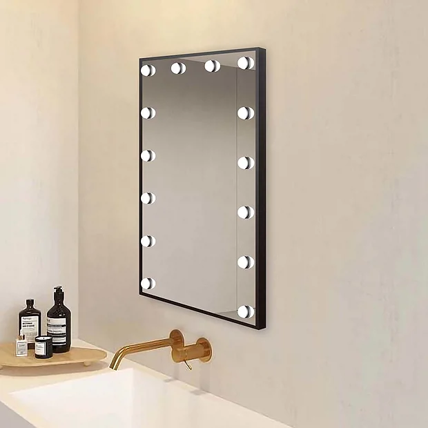Arezzo Bulb Matt Black 500 X 700mm LED Illuminated Mirror With Motion Sensor + Anti-Fog - Image 2