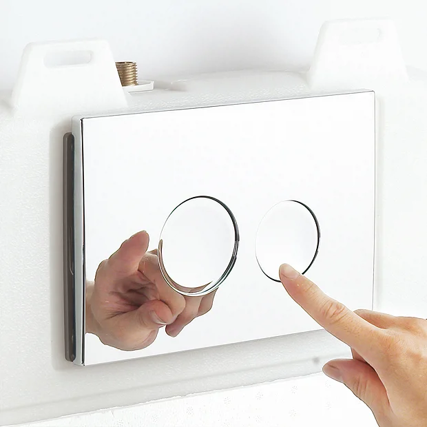 Arezzo Compact Concealed Cistern With Brushed Brass Flush Plate - Round Buttons - Image 5