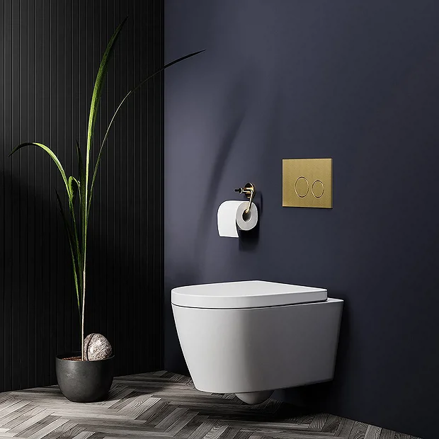 Arezzo Compact Top/Front Flush Toilet Frame With Brushed Brass Flush - Round Buttons - Image 3