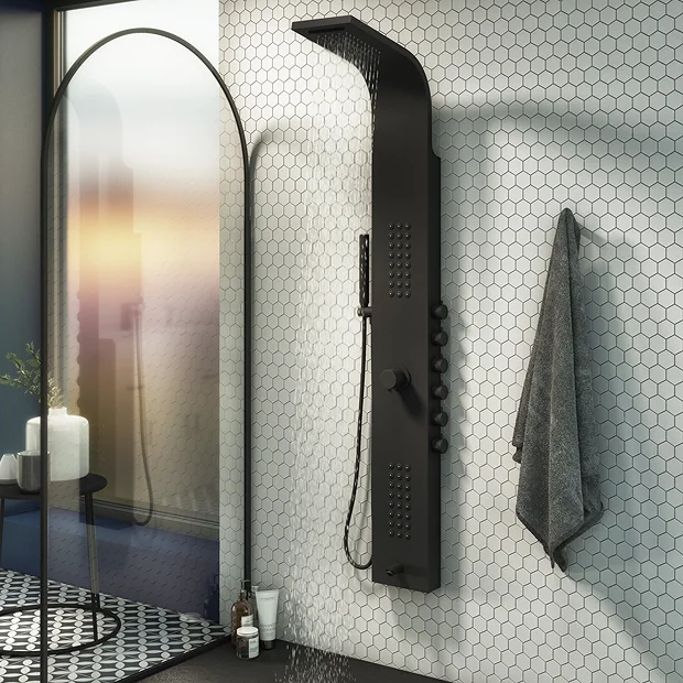 Arezzo Shower Tower Panel - Matt Black (Thermostatic) - Image 2