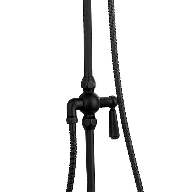 Arezzo Matt Black Dual Exposed Valve With Rigid Riser Kit, 195mm Shower Head, Handshower & Diverter - Image 6