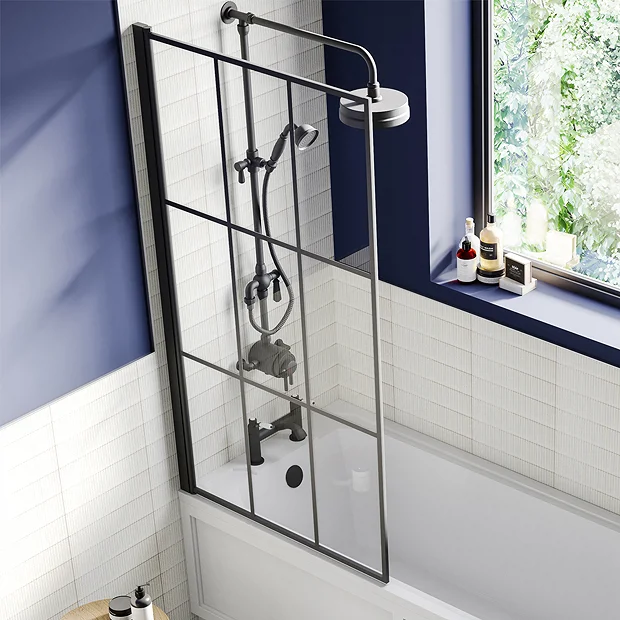 Arezzo Matt Black Dual Exposed Valve With Rigid Riser Kit, 195mm Shower Head, Handshower & Diverter