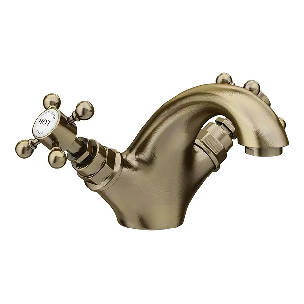 Chatsworth 1928 Antique Brass Traditional Crosshead Mono Basin Mixer Tap - Image 2