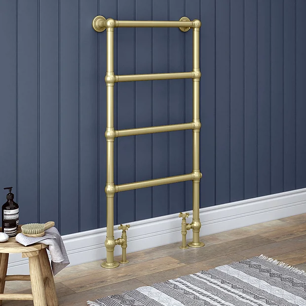 Chatsworth Traditional 598 X 1194 Brushed Brass Floor Mounted Heated Towel Rail - Image 2