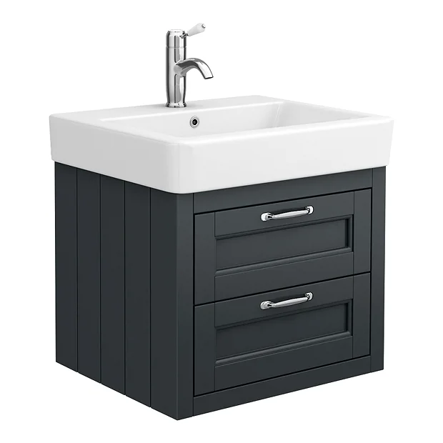 Chatsworth Traditional Graphite 560mm 2 Drawer Wall Hung Vanity - Image 2