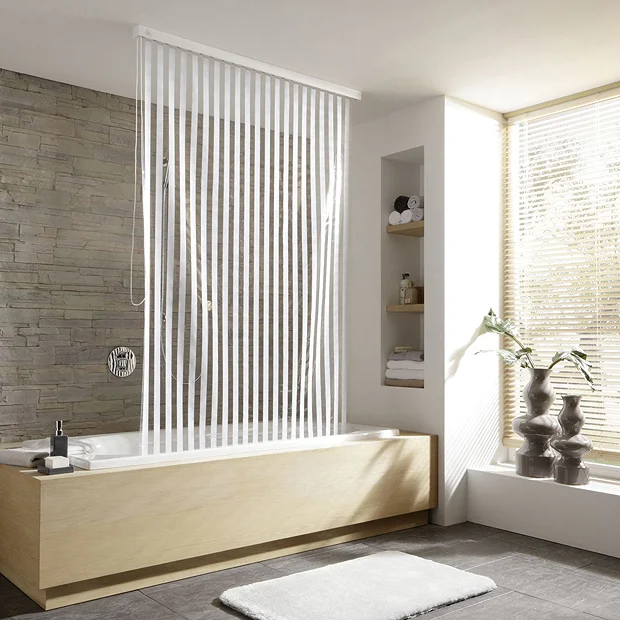 Kleine Wolke - Vinyl White Stripe Shower Roller Blind W1340 X H2400mm (Parts A+B) - Image 2
