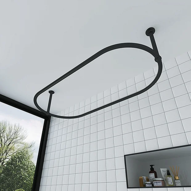 Chatsworth Traditional 1500 X 700mm Matt Black Oval Shower Curtain Rail - Image 2