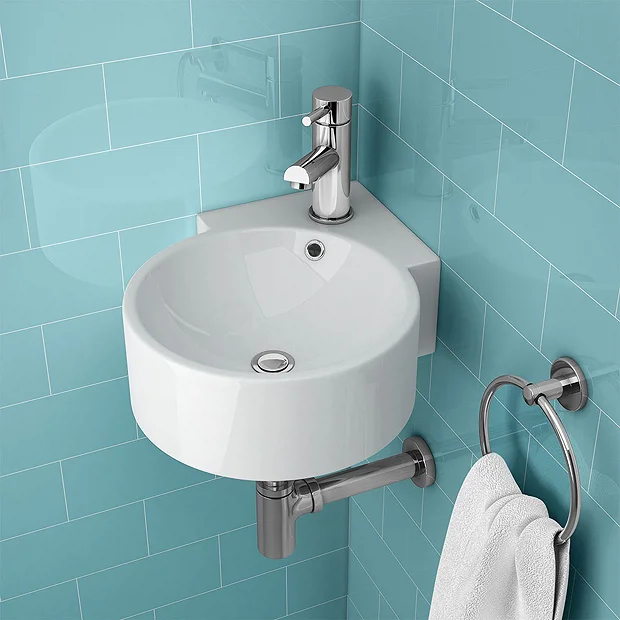 Othello Round Wall Hung Corner Basin 1TH - 310 X 440mm - Image 4