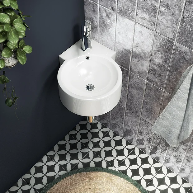 Othello Round Wall Hung Corner Basin 1TH - 310 X 440mm - Image 2