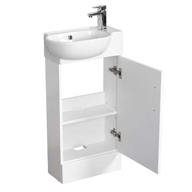 Valencia Perla Floor Standing Vanity Incl. Matt Black Handle (Gloss White - 450mm Wide) - Image 3