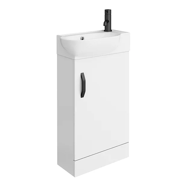 Valencia Perla Floor Standing Vanity Incl. Matt Black Handle (Gloss White - 450mm Wide) - Image 2