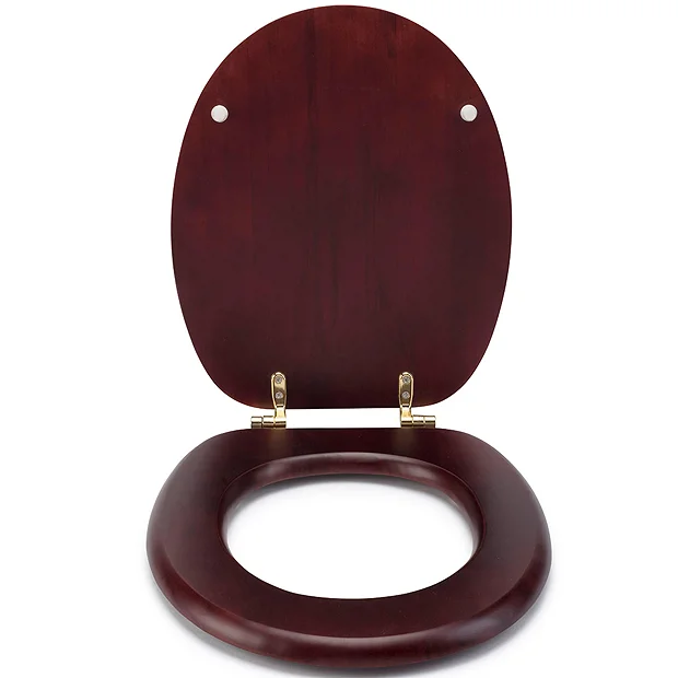 Croydex Mahogany Effect Solid Wood Toilet Seat With Brass Effect Fixings - Image 6
